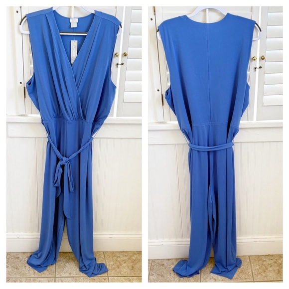 Chico’s Solid Amparo Blue Sleeveless Tie Waist Jumpsuit Size 4 = Plus Size 20/22 - Picture 2 of 6